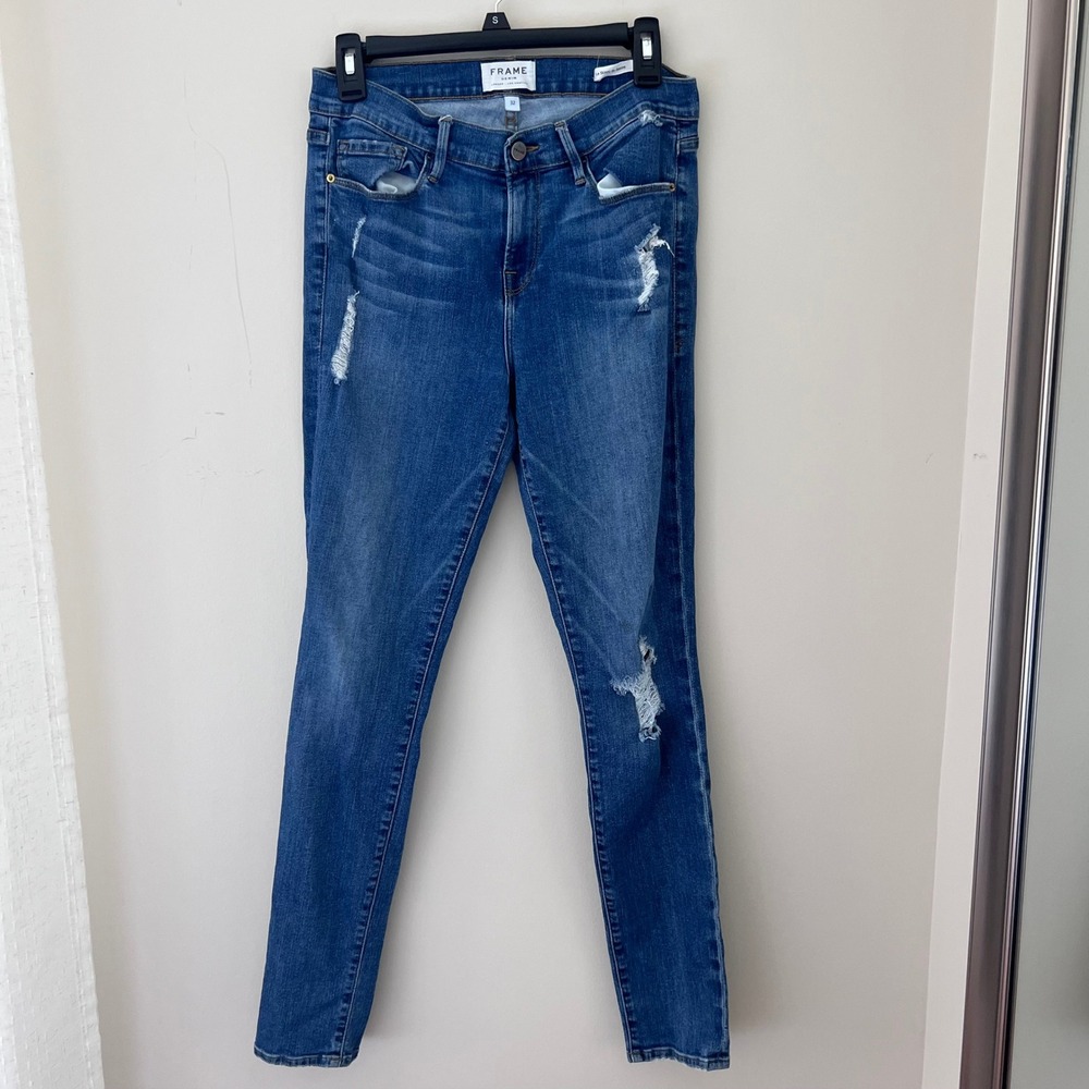 FRAME Le Skinny de Jeanne‎ Distressed Jeans Dark Wash Denim - SIZE 28